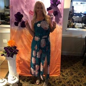 Teal and pink floral jumpsuit